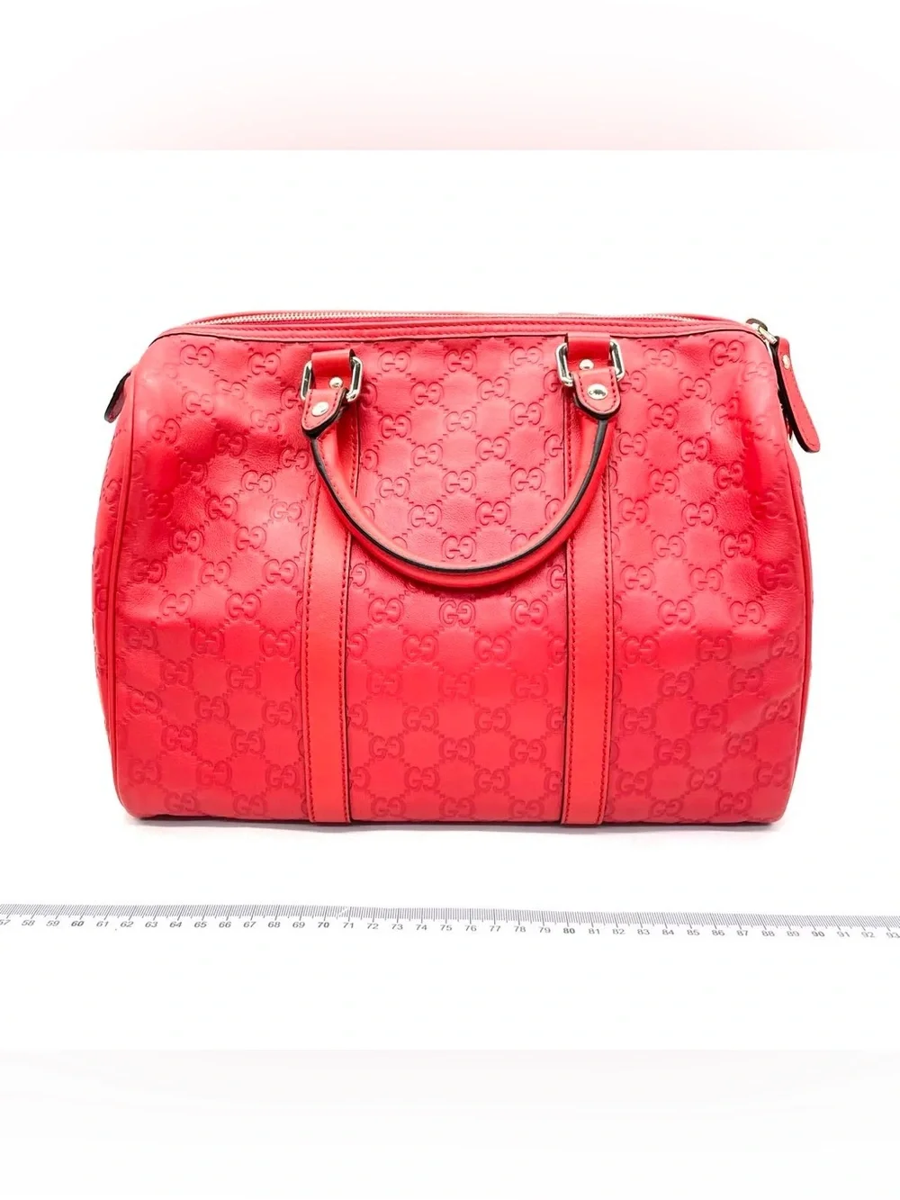 GUCCI Boston Red Joy Guccissima Embossed Leather Satchel Bag